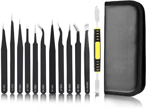 Produktbild: Pinzetten Set 12PCS Edelstahl Pinzette Anti-Statik Präzise Pinzette für Elektronik Industrie Schönheit Präzisionsarbeit(schwarz)