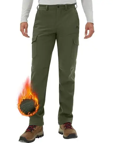 Produktbild: Pioneer Camp Herren Wanderhose Wasserdicht Cargohose Thermohose Atmungsaktive Fleece Gefüttert Winddichte Winterhose Outdoorhose mit 5 Utility Taschen Grün Größe:XL