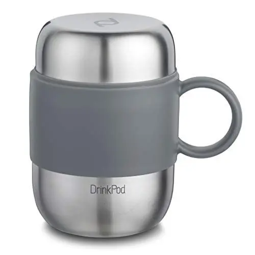 Produktbild: DrinkPod mit Griff Isolierbecher aus Edelstahl 0,28 L Doppelwandig Thermobehälter 6 Stunden Heiß 24 Stunden Kühl Auslaufsicher BPA-Frei - Gebürsteter Stahl