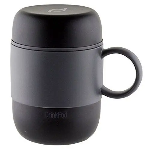 Produktbild: Pioneer DrinkPod mit Griff Isolierbecher aus Edelstahl 0,28 L Doppelwandig Thermobehälter 6 Stunden Heiß 24 Stunden Kühl Auslaufsicher BPA-Frei - Schwarz