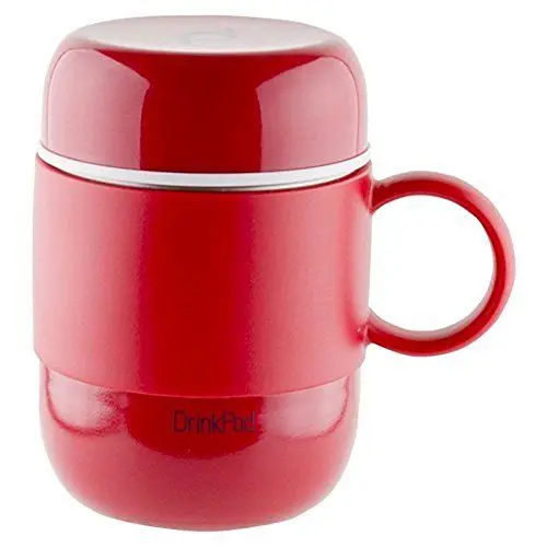 Produktbild: DrinkPod mit Griff Isolierbecher aus Edelstahl 0,28 L Doppelwandig Thermobehälter 6 Stunden Heiß 24 Stunden Kühl Auslaufsicher BPA-Frei - Rot