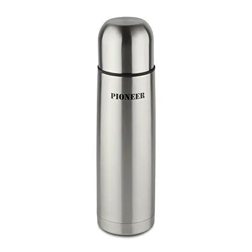 Produktbild: Pioneer Isolierflasche aus Hochwertigem Edelstahl mit Druckknopf & Trinkbecher 0,35 L Doppelwand-Vakuumkonstruktion 8 Stunden Heiß 24 Stunden Kühl 100% Auslaufsicher BPA Frei - Stahl