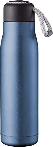 Produktbild: Pioneer KVB500MBL Wiederverwendbare doppelwandige vakuumisolierte Trinkflasche aus hochwertigem 18/8 Edelstahl mit Schnur – 500ML, Mattblau, 10 Warmhalten/30 Stunden Kühlbleiben, 500 milliliters