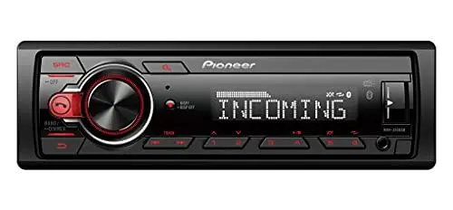 Produktbild: Pioneer MVH-330DAB-AN, 1DIN Autoradio mit RDS und DAB+, USB, AUX-Eingang, Bluetooth, geringe Einbautiefe mit DAB Antenne, Rot,Weiß