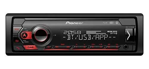 Produktbild: Pioneer MVH-S420DAB-AN inklusive DAB-Antenne, 1-DIN-Autoradio mit DAB+, rot, deutsche Menüführung, Bluetooth, USB, AUX-Eingang, iPod/iPhone-Direktsteuerung, Freisprecheinrichtung, Smart Sync