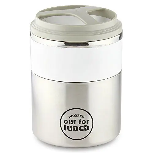 Produktbild: Pioneer Thermo-Speisebehälter 1,5 L Edelstahl Doppelwandig 2-in-1 mit Extra Breiten Öffnung, Isolier Lunch-Box für Suppe/Essen 4 Stunden Heiß 8 Stunden Kühl Auslaufsicher BPA-Frei – Weiß