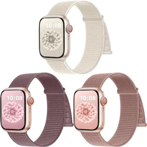 Produktbild: PIOWNN 3 Stück Nylon Armband Kompatibel mit Apple Watch Armband 41mm 40mm 38mm 42mm 44mm 45mm 46mm 49mm Damen Herren, Klettverschluss Sport Loop Armband für iWatch SE Series 10 9 8 7 6 5 4 3 2 1 Ultra
