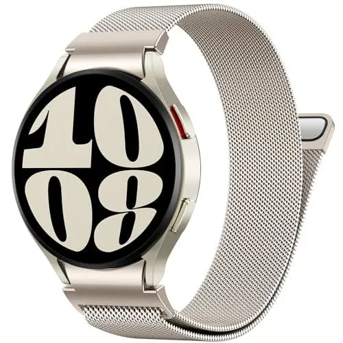 Produktbild: PIOWNN Metall Armband Kompatibel mit Samsung Galaxy Watch 7 6 5 4 Armband 44mm 40mm/Watch 6 Classic 47mm 43mm/Watch 5 Pro/Watch 4 Classic/FE, EIN-klick-Verbindung Loop Magnetisches Band, Polarstern