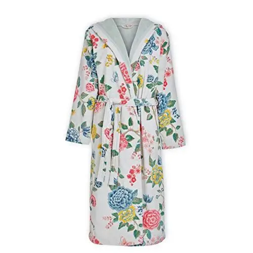 Produktbild: PIP Studio Guten Abend Bademantel Weißes Licht Beige Sauna Morgenmantel Blumen Blumen Druck Design Frottee Velours Braun Natur XL