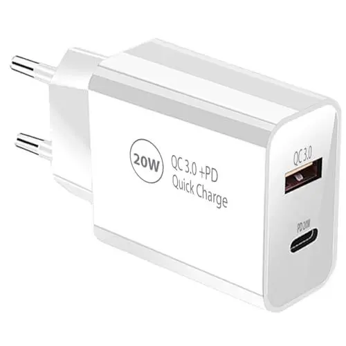Produktbild: Pipestation EU 2 Pin zu USB und PD Plug Reiseadapter Ladegerät | Euro Wandadapter mit 1 USB-A und 1 USB-C Port | Universal Power Charger für iPhone Samsung Smartphone - USB C Ladeadapter