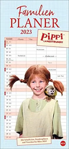 Produktbild: Pippi Langstrumpf Familienplaner 2023. Terminkalender 2023 mit Fotos aus den Kult-Filmen. Familienkalender mit 5 Spalten. Familien-Wandkalender mit Schulferien und Stundenplänen.