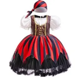 Produktbild: Piratenkostüm Kinder,Piraten Kleid Mädchen,Piraten-Rollenspiel-Kits,mit Piratenhut Kinder,Augenklappe Pirat,Piratentuch Kinder,für Halloween Karneval Verkleidung Cosplay Rollenspiel Fasching (120CM)