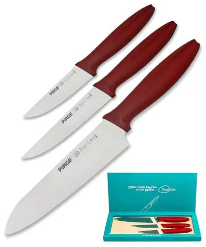 Produktbild: Pirge Pure Line Küchenmesserset - Gemüsemesser 10 cm - Küchenmesser 13 cm - Kochmesser 19 cm - Edelstahl Küchenmesser Set mit Geschenkbox
