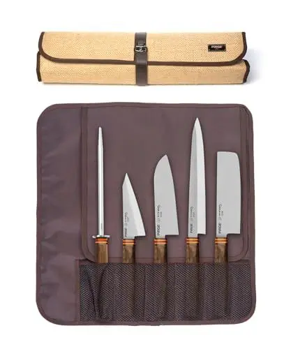 Produktbild: Pirge Titan East Japanisches Messerset mit Tasche 6 Stück - Asiatisches Messerset - Edelstahl Profi Küchenmesser Set - Profi Messerset Scharf