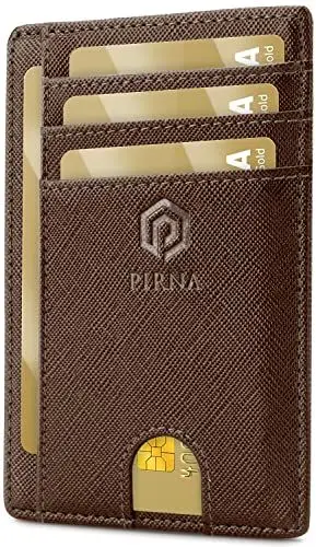 Produktbild: PIRNA Slim Wallet Kreditkartenetui für Herren und Damen – Geldbörse Herren klein mit RFID Schutz – Mini Portemonnaie für Männer inklusive Portmonee und Geschenkbox – Kaffee Braun