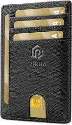 Produktbild: PIRNA Slim Wallet Kreditkartenetui für Herren und Damen – Geldbörse Herren klein mit RFID Schutz – Mini Portemonnaie für Männer inklusive Portmonee und Geschenkbox – Schwarz