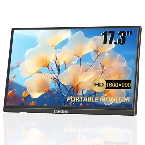Produktbild: Pisichen Portable Monitor 17,3 Zoll HD 1600 x 900 Tragbarer Monitor USBC HDMI Zweites Computer Display, Tragbarer Externer Monitor für PC Laptop Switch Xbox Ras Pi