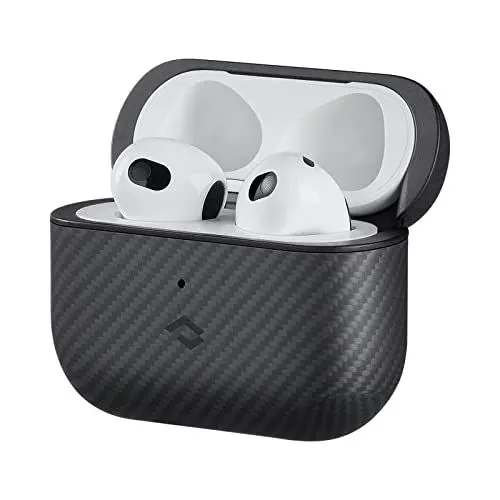 Produktbild: PITAKA Hülle für AirPods 3 Magnetische Schutzhülle Kompatibel mit MagSafe mit Rundumschutz aus 600D Aramidfaser Leicht und Stoßfest (MagEZ Case) Schwarz