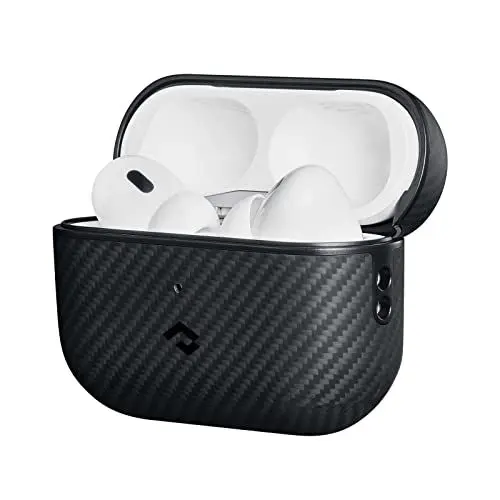 Produktbild: PITAKA Hülle für AirPods Pro 2 Magnetische Schutzhülle Kompatibel mit Magsafe mit Rundumschutz aus Aramidfaser Leicht und Stoßfest Hülle Schwarz