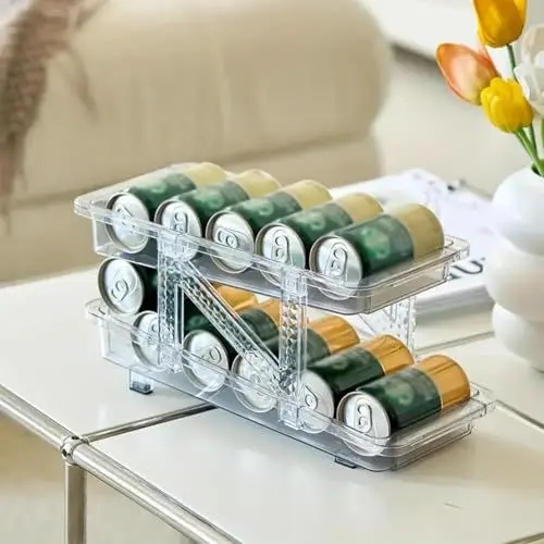 Produktbild: Piuaety Klare dehnbare Breite Rolling Soda Dose Organizer für Kühlschrank, 2-Schicht Getränke Pop Dose Halter, Dose Halter Dispenser für Pantry, Schränke