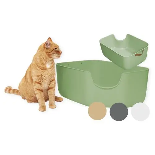 Produktbild: PiuPet® Katzentoilette XXL - Moderne Toilette für Katzen - Katzenklo groß mit hohen Wänden - großes Katzenklo - Offenes Katzenklo | Katzentoiletten | Katzen Klo | Katzenklo XXL (Grün)