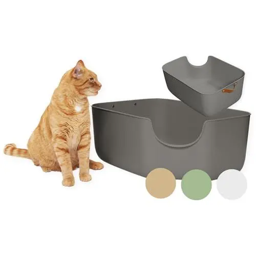 Produktbild: PiuPet® Katzentoilette XXL - Moderne Toilette für Katzen - Katzenklo groß mit hohen Wänden - großes Katzenklo - Offenes Katzenklo | Katzentoiletten | Katzen Klo | Katzenklo XXL (Grau)