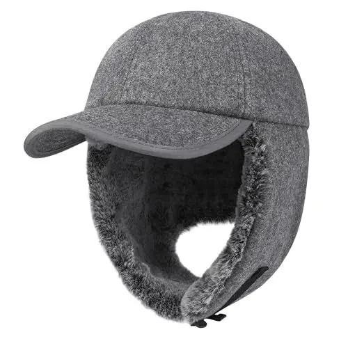 Produktbild: PivotWing Wintermütze Herren Winter Basecap mit Ohrenklappen Herren Damen Fellmütze Mütze mit Ohrenschutz Ohren Warme Fliegermütze Winter Baseball Cap Ushanka Russische, Dunkel Heather Grey