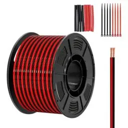 Produktbild: Piwaal 14AWG-Drahtspule 2.0 mm² 25 Fuß pro Spule, 14 Gauge 2-adriger Paralleldraht (Rot 7.62 M, Schwarz 7.62 M), blanker Kupferdraht für LED-Streifen/Glühbirnen/Lampen.