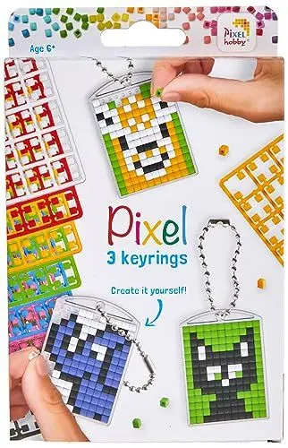 Produktbild: Pixel P20130 Schlüsselanhänger für Kinder zum Selbstgestalten, Motiv Tiere, kinderleichtes Stecksystem, ohne Bügeln u. Kleben, Steinchen aus Biokunststoff