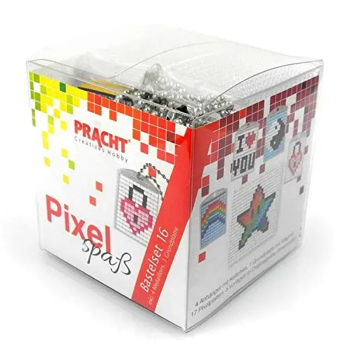 Produktbild: Pixel P90033-63501 Spaß Bastelset 16, zur Gestaltung von 4 Schlüsselanhängern für Kinder, kinderleichtes Stecksystem, ohne Bügeln und Kleben, Steinchen aus Biokunststoff