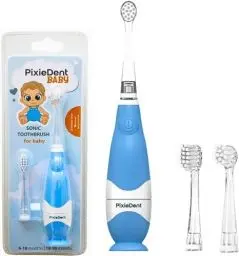 Produktbild: PixieDent Elektrische zahnbürste für Kinder Schallzahnbürste ultraschall mit 2 ersatzbürsten und 2 Modi Timer Zeitschaltuhr Sanfte Borsten LED Kinderzahnbürste von 0-3 Jahre (Blau, Baby)
