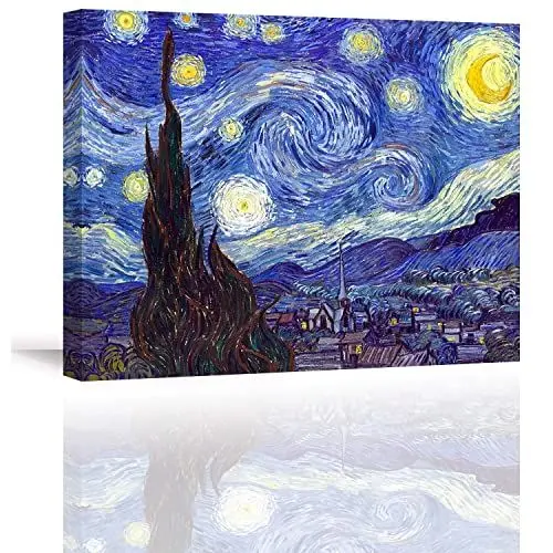 Produktbild: Piy Painting Starry Night by Van Gogh Ölgemälde Reproduktion Wandbilder Abstrakte Landschaft Bilder und Kunstdrucke auf Leinwandbild Home Deko für Schlafimmer Küche 30x40cm