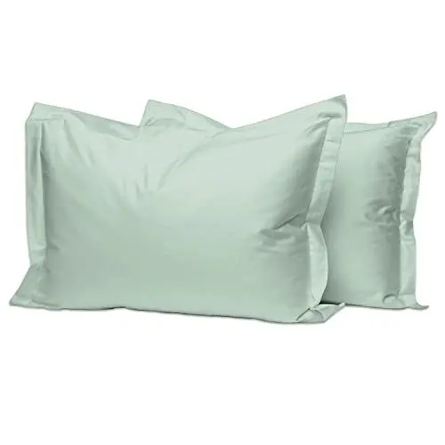 Produktbild: Pizuna 400 Fadenzahl Baumwolle Oxford Kissenbezug 50 X 75 Meeresschaum, 2-teilig 100% langstapelige Baumwolle weiche Mako-Satin weben luxuriös Kissenbezug mit 5cm Rahmen und 20cm Klappe