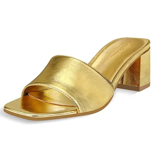 Produktbild: PIZZ ANNU Pantoletten Damen Mit Absatz Bequem Elegant Sandalen Sommer Leichte High Heels Sandaletten Elegante Sommerschuhe Gold EU 36.5