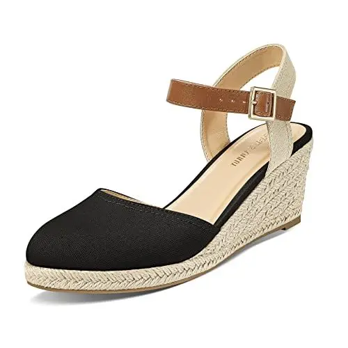 Produktbild: PIZZ ANNU Sandalen Damen Espadrilles Plateau Wedges Sandaletten mit Geschlossene Keilabsatz Sommerschuhe Sommer Pumps Frauen Schuhe Schwarz EU 40