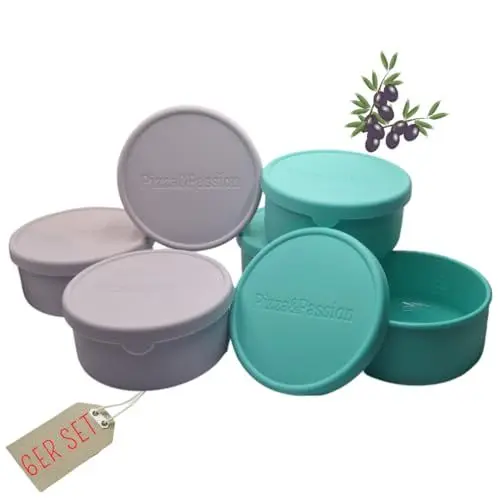 Produktbild: Pizza&Passion Pizzaballenbox mit Deckel - 6er Set Pizza Teigbox aus Silikon - Antihaft Silikon Pizzateig Box - Pizzateig - Gärbox, Pizza Box, Pizza Zubehör für Gärung, Lagerung
