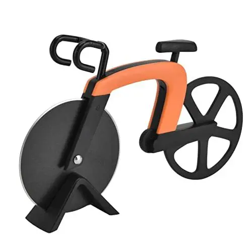 Produktbild: Pizzaschneider Fahrrad-Pizza-Schneidrad Pizzaroller Edelstahl Antihaft-Schneidrad Ausstellungsstand Pizza-Schneidewerkzeug Urlaub Teigrad Gadget Küchenwerkzeug (Orange)