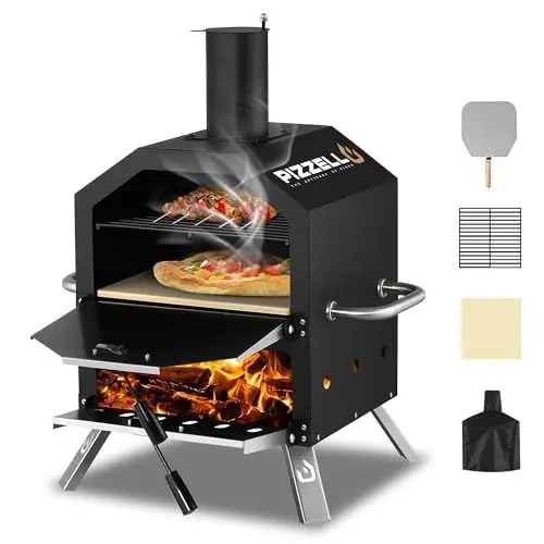 Produktbild: Pizzello Outdoor- Pizzaöfen Holzbefeuerter Pizzaöfen zum Backen von 2 Pizzen im Freien mit Pizzastein, Pizzaschieber, Deckel