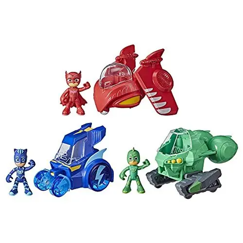 Produktbild: PJ Masks F2119 3-in-1-Jet, Vorschulspielzeug, Set mit 3 Fahrzeugen und 3 Action-Figuren für Kinder ab 3 Jahren, Multi