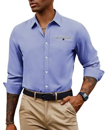 Produktbild: PJ PAUL JONES Business Hemd Herren Button Down Herrenhemden Langarm Trachtenhemd mit Taschen Blau S