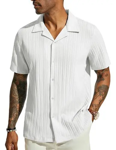 Produktbild: PJ PAUL JONES Weißes Hemd Herren Kurzarm Leichtes Sommerhemd Casual Kurzarmhemd Button Down Weiß L