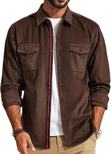 Produktbild: PJ PAUL JONES Hemdjacke Herren Button Down Herrenhemden Langarm Holzfällerhemd Espresso M