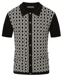 Produktbild: PJ PAUL JONES Herren 70er Jahre Vintage Poloshirt Regular Fit Contrast Golf Polo (Schwarz, L)
