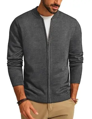 Produktbild: PJ PAUL JONES Herren Feinstrick Strickjacke Cardigan Langarm Slim Fit Wintermantel für Business (Grau, M)