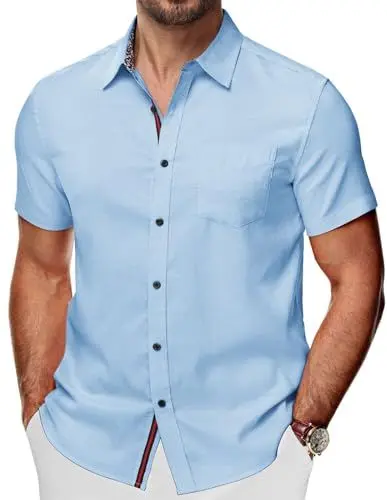 Produktbild: PJ PAUL JONES Herren Freizeithemd Hemd Farbkontrast Baumwolle Hemd für Männer (Hellblau, XL)