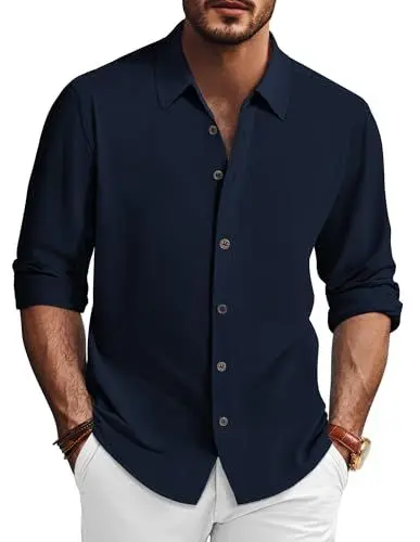 Produktbild: PJ PAUL JONES Herren Hemd Langarm Business Hemd Stretch Trachtenhemd Bügelfrei Button Down Hemd L Dunkelblau