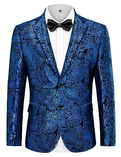Produktbild: PJ PAUL JONES Herren Paisley Reverskragen Stilvolle Blazer Jacke Regular Fit Modern Blumenblazer (Blau, M)