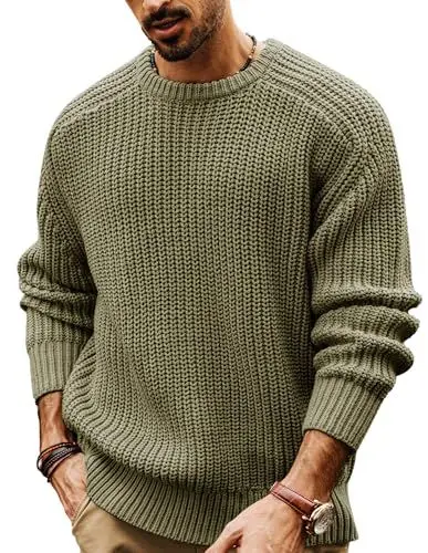Produktbild: PJ PAUL JONES Herren Pullover mit Rundhalsausschnitt Grobstrick Winterpullover Sweater Strickpullover Grün XXL