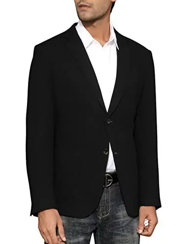 Produktbild: PJ PAUL JONES Herren Freizeit Leinen Sakko Sportlich Tailored 2 Knopf Blazer Business Anzugjacke (Schwarz, L)
