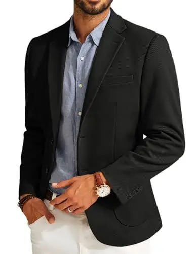Produktbild: PJ PAUL JONES Anzugjacke Herren Sakko Regular Fit Strick Jackett mit 2 Knöpfen Schwarz XL